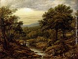 Famous Water Paintings - A River Landscape, With Two Boys Fishing And A Girl Fetching Water